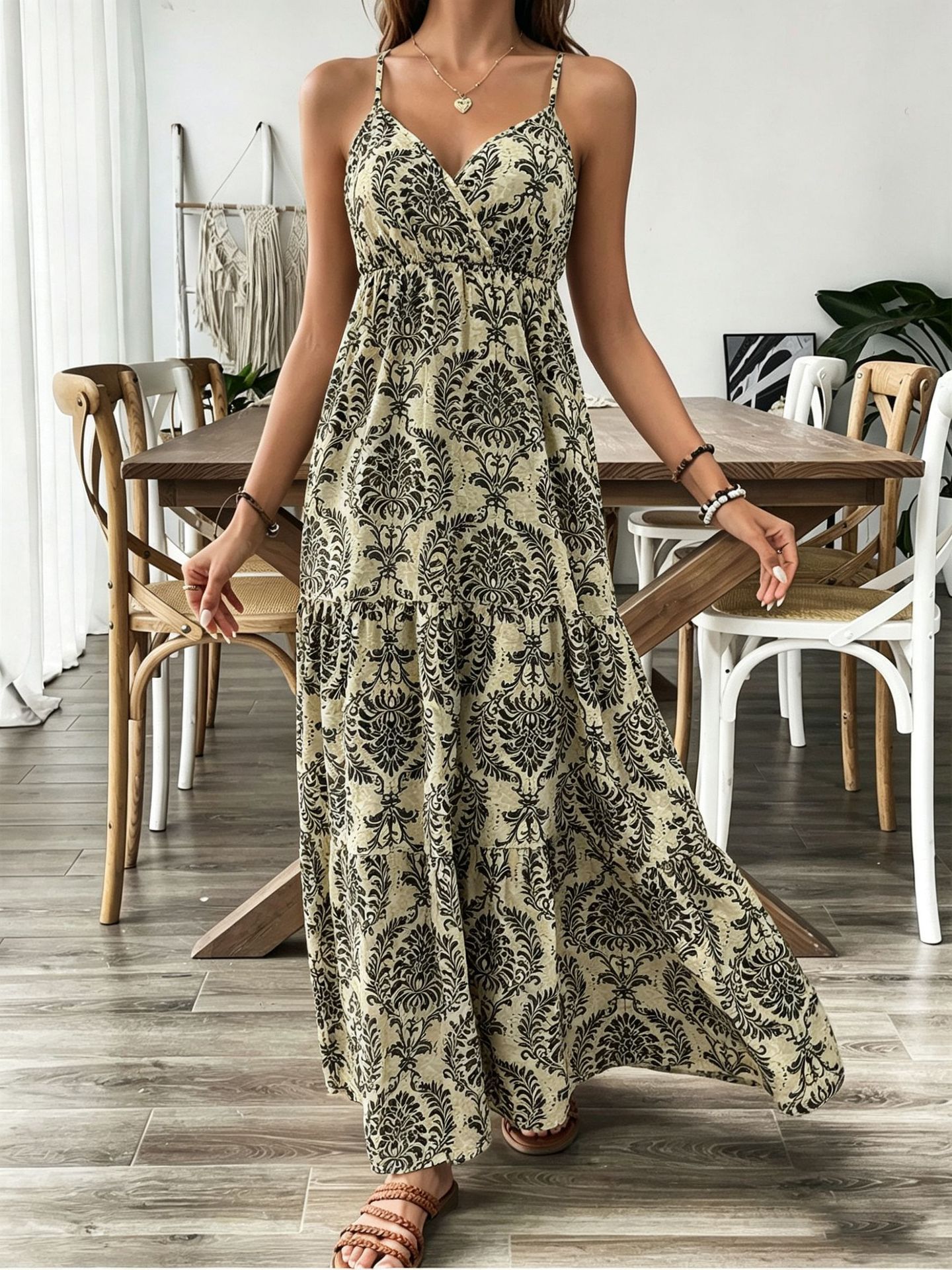 Retro V-neck Short-sleeve Printed Dress