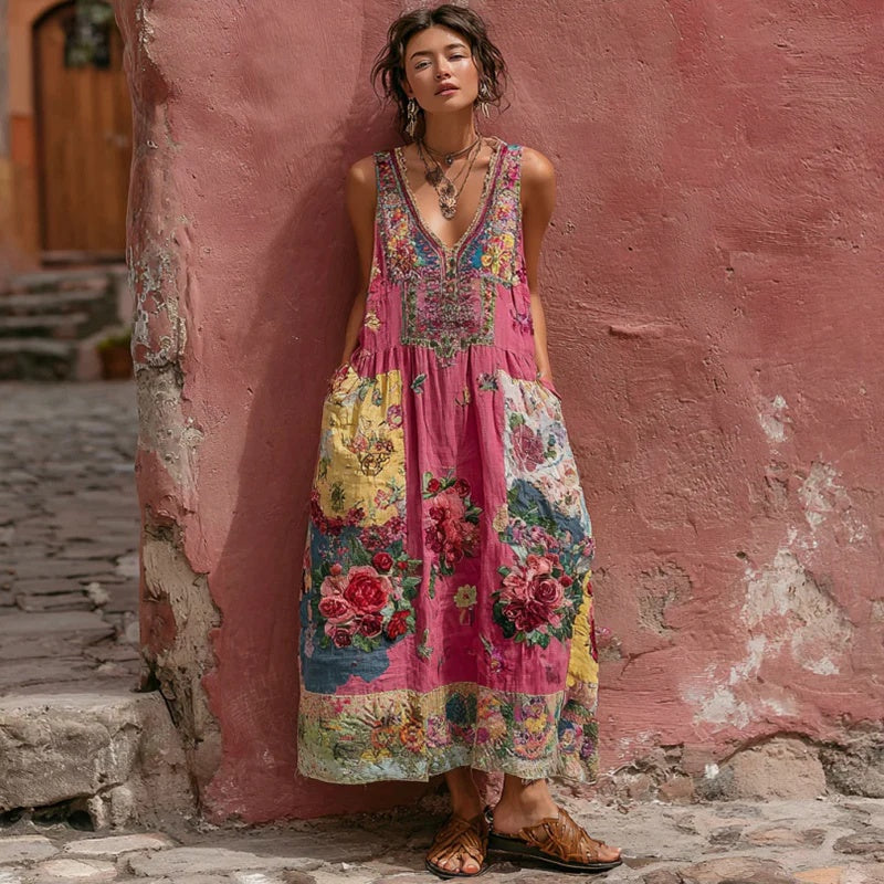 Floral Casual V-neck Sleeveless Loose Dress
