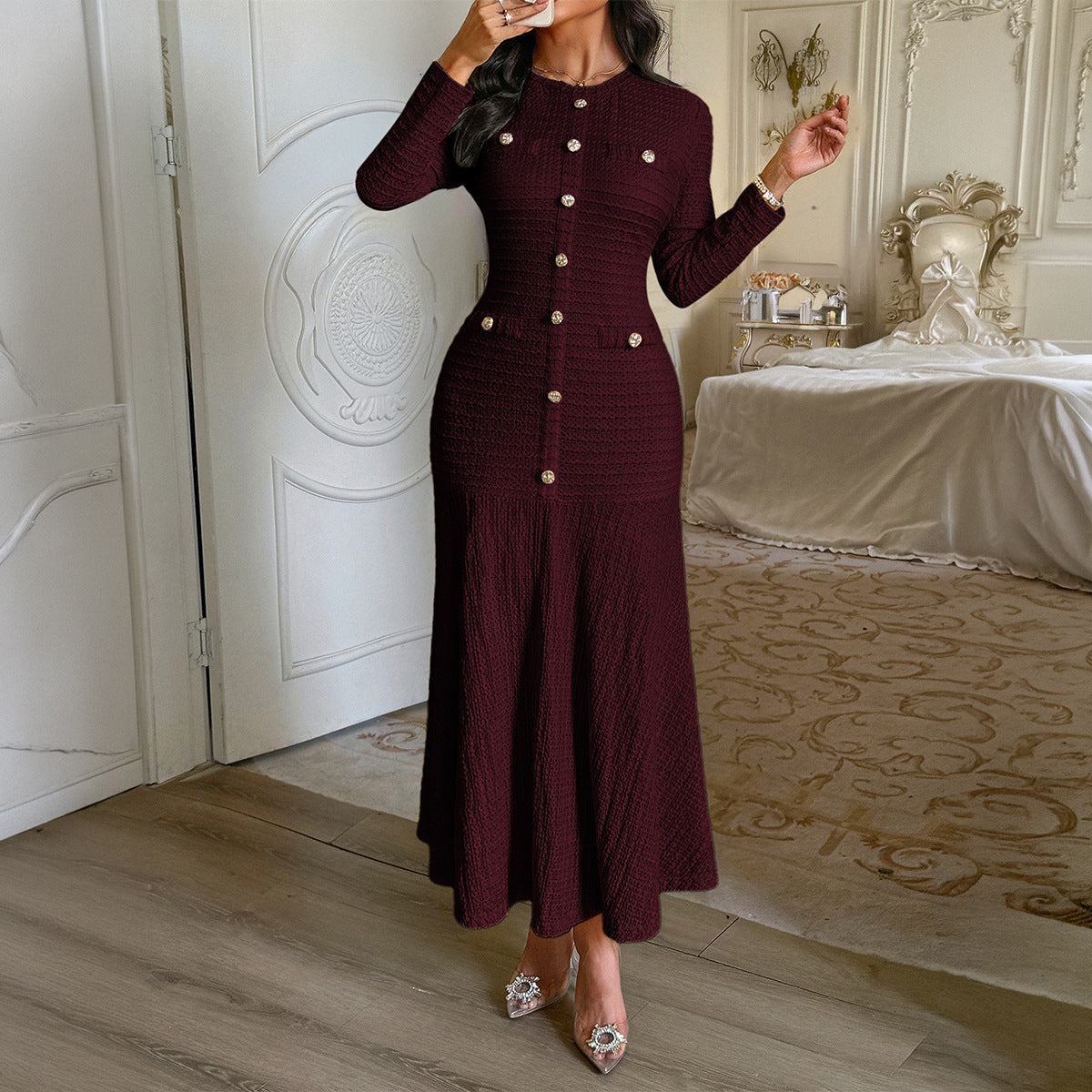 Solid-color Short-sleeved Sheath Dress