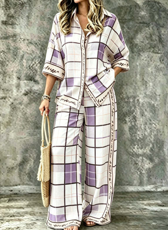 Spring Summer Digital-Print Shirt And Pants Set