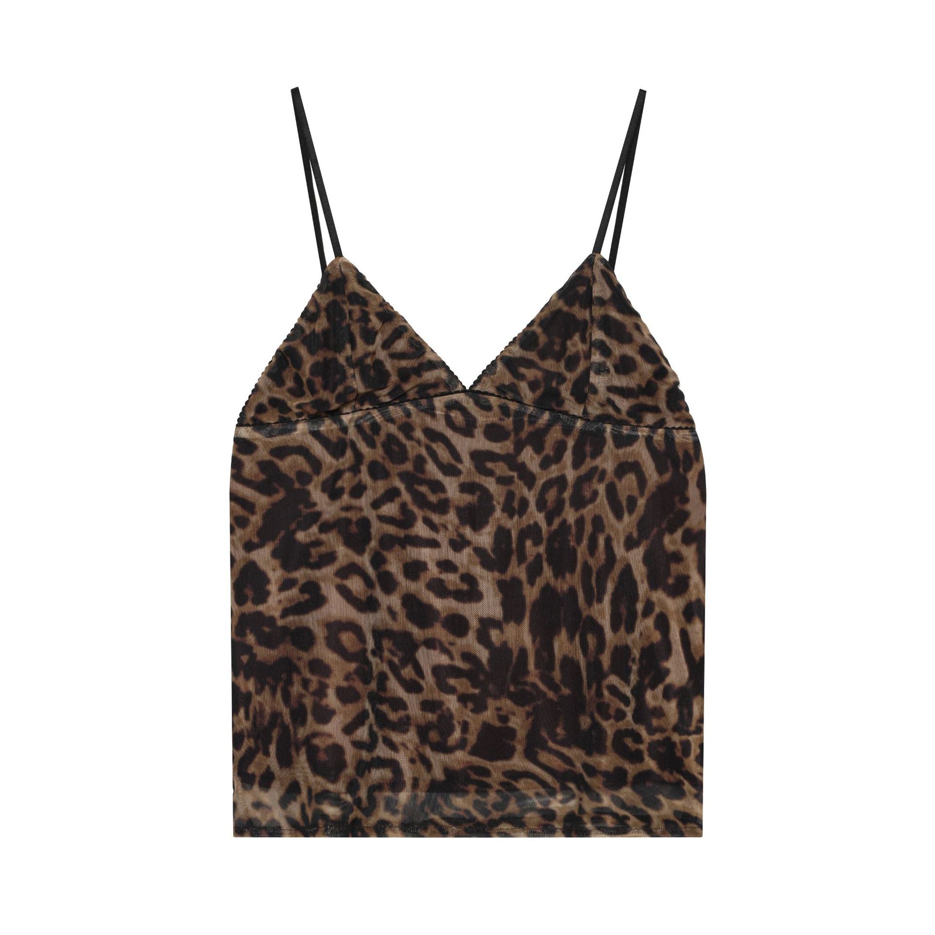 Summer Leopard-Print Silk-Net V-Neck Camisole