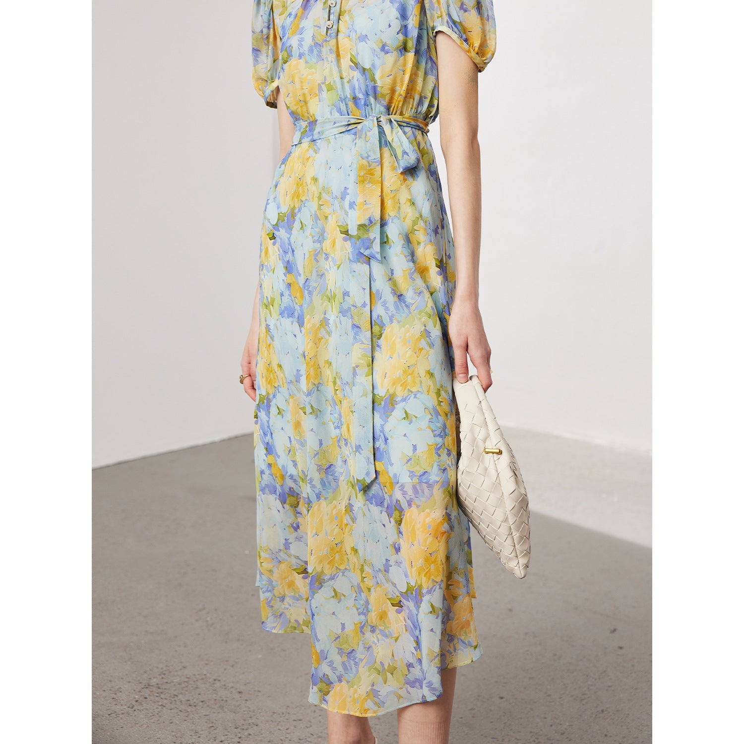 Floral Ladylike Waist-cinching Long Dress
