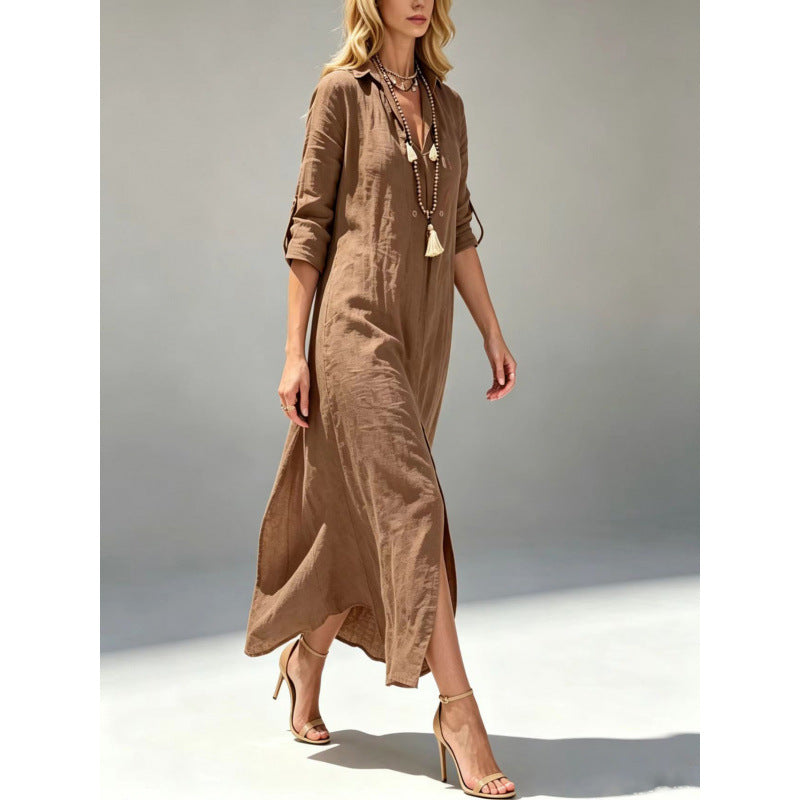Loose-fitting Slit-front Vacation-style Dress