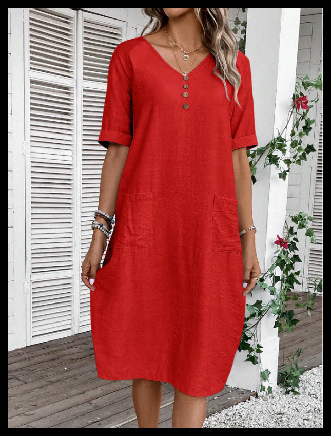 Summer V-neck Loose And Comfortable Resort Dress