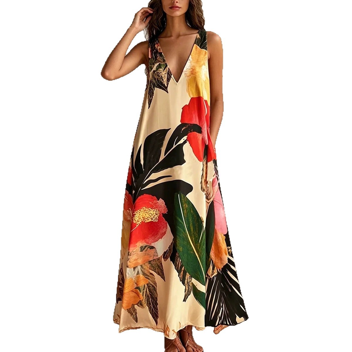 V-neck Printed Vest Dress