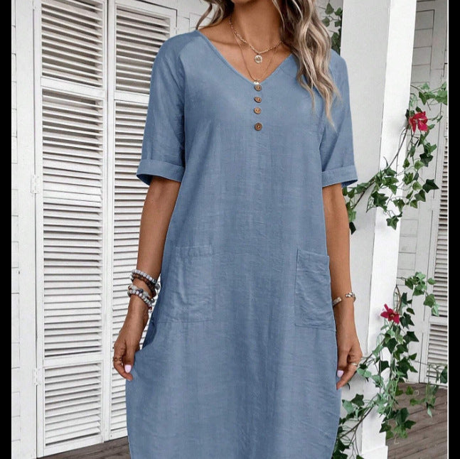 Summer V-neck Loose And Comfortable Resort Dress