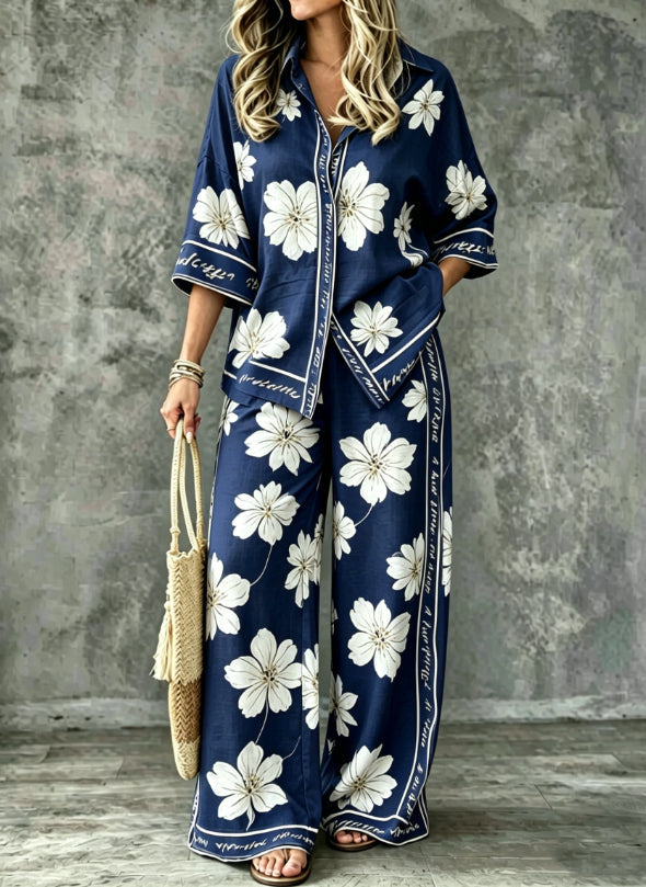 Spring Summer Digital-Print Shirt And Pants Set