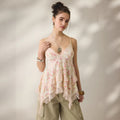 Retro Floral Chiffon Slimming Lace Flounce Strap Top