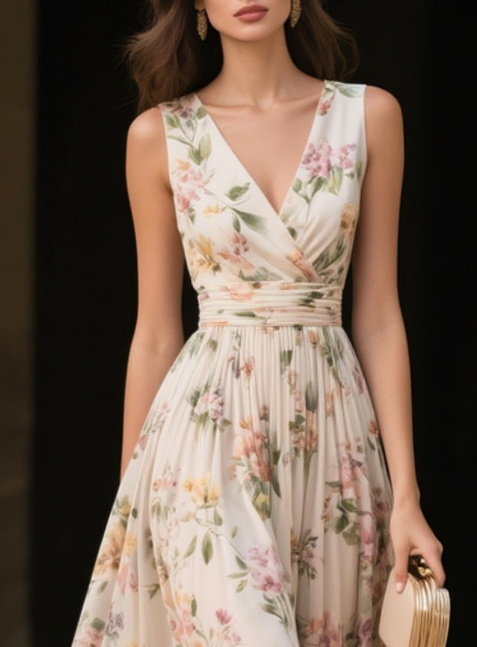Chiffon V-neck Sleeveless A-line Bodycon Dress
