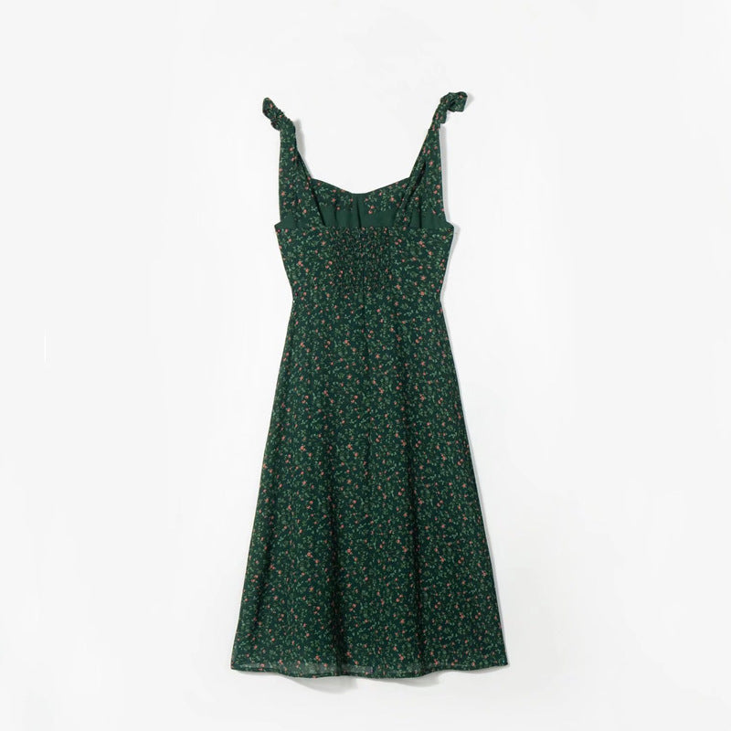 Small Floral Print Slim Fit Waist Cinching Midi Camisole Dress