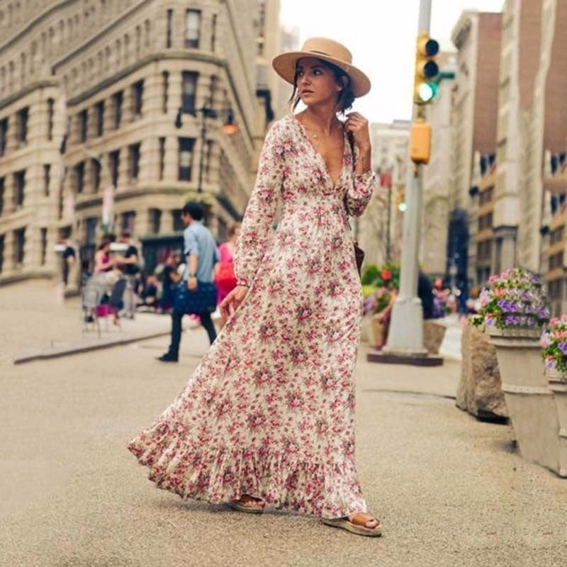 Bohemian swing maxi dress detail view