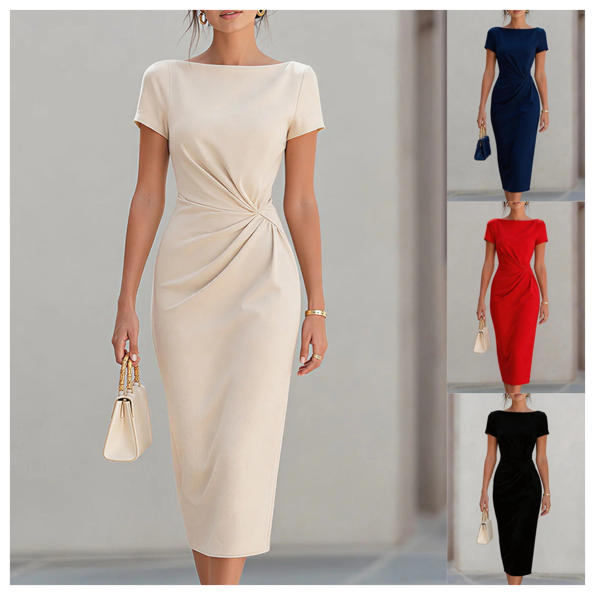 Fitted-waist Pleated Dress