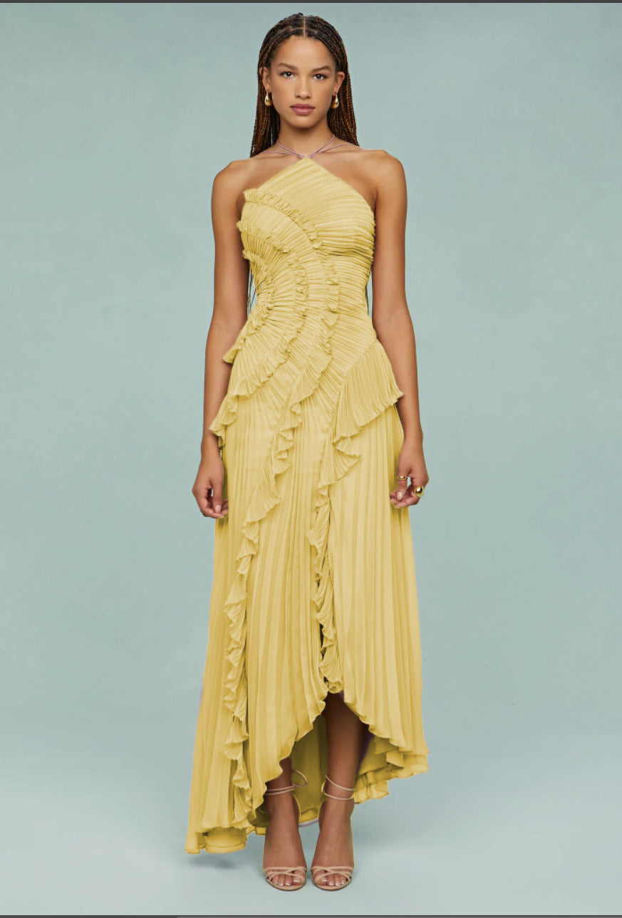 Ruffled Pleated Halterneck Dress Summer Irregular Hem Dresses Party Club…