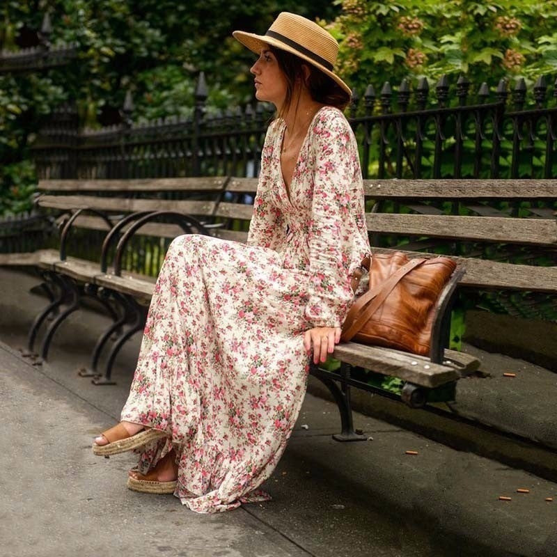 Bohemian swing maxi dress print detail