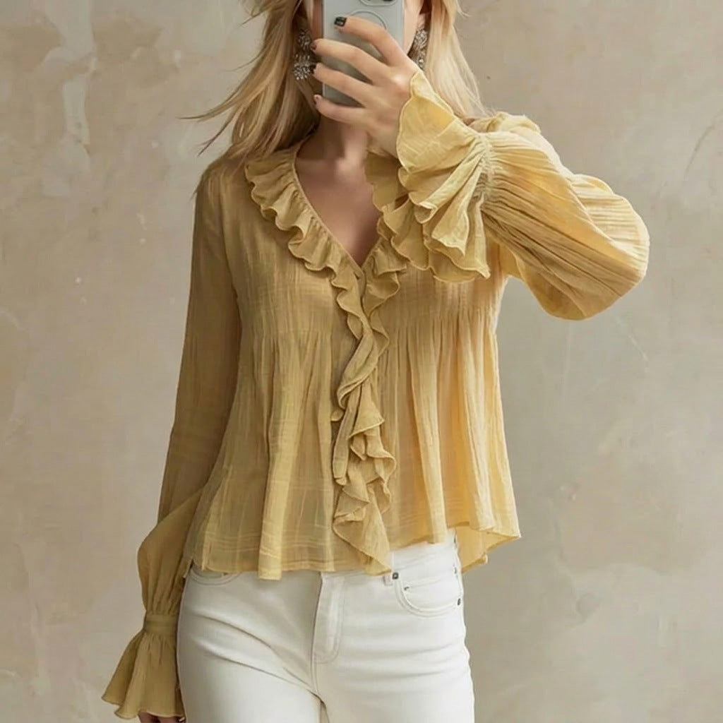 Versatile Flared Long-sleeve Top For Summer And Early Fall