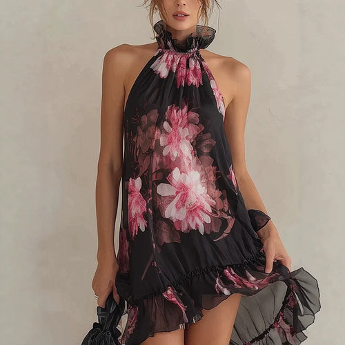 Chiffon Printed Off-shoulder Dress