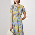 Floral Ladylike Waist-cinching Long Dress
