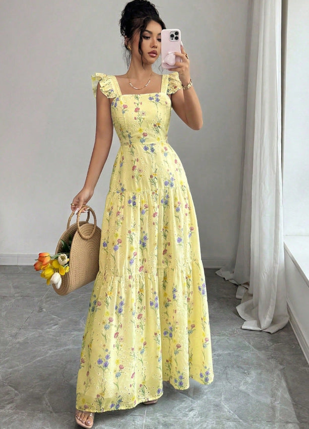 Spaghetti-strap Floral French-style Dress