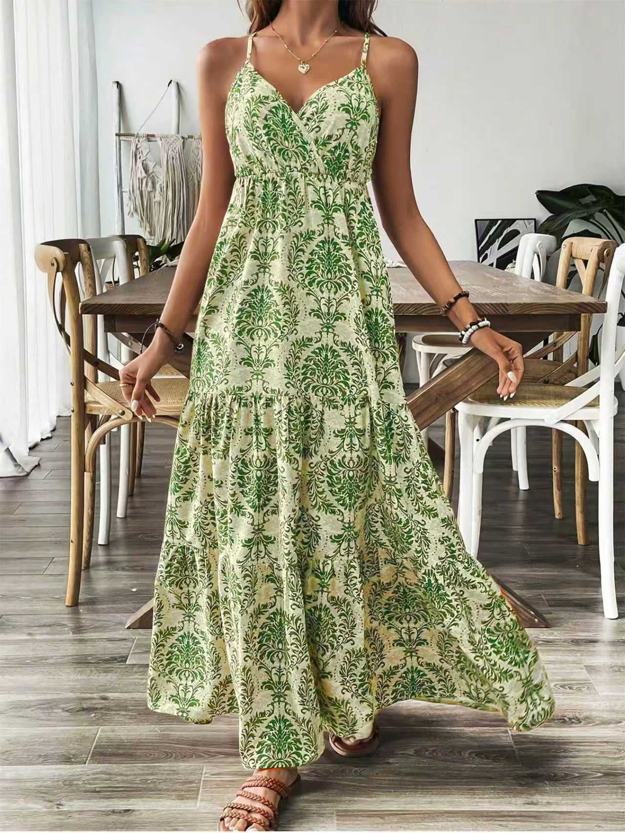 Retro V-neck Short-sleeve Printed Dress