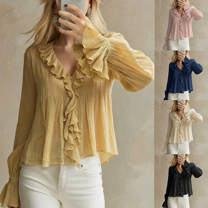 Versatile Flared Long-sleeve Top For Summer And Early Fall