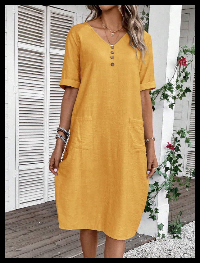 Summer V-neck Loose And Comfortable Resort Dress