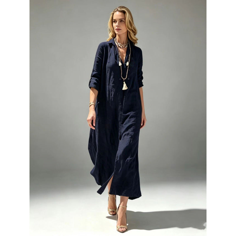 Loose-fitting Slit-front Vacation-style Dress