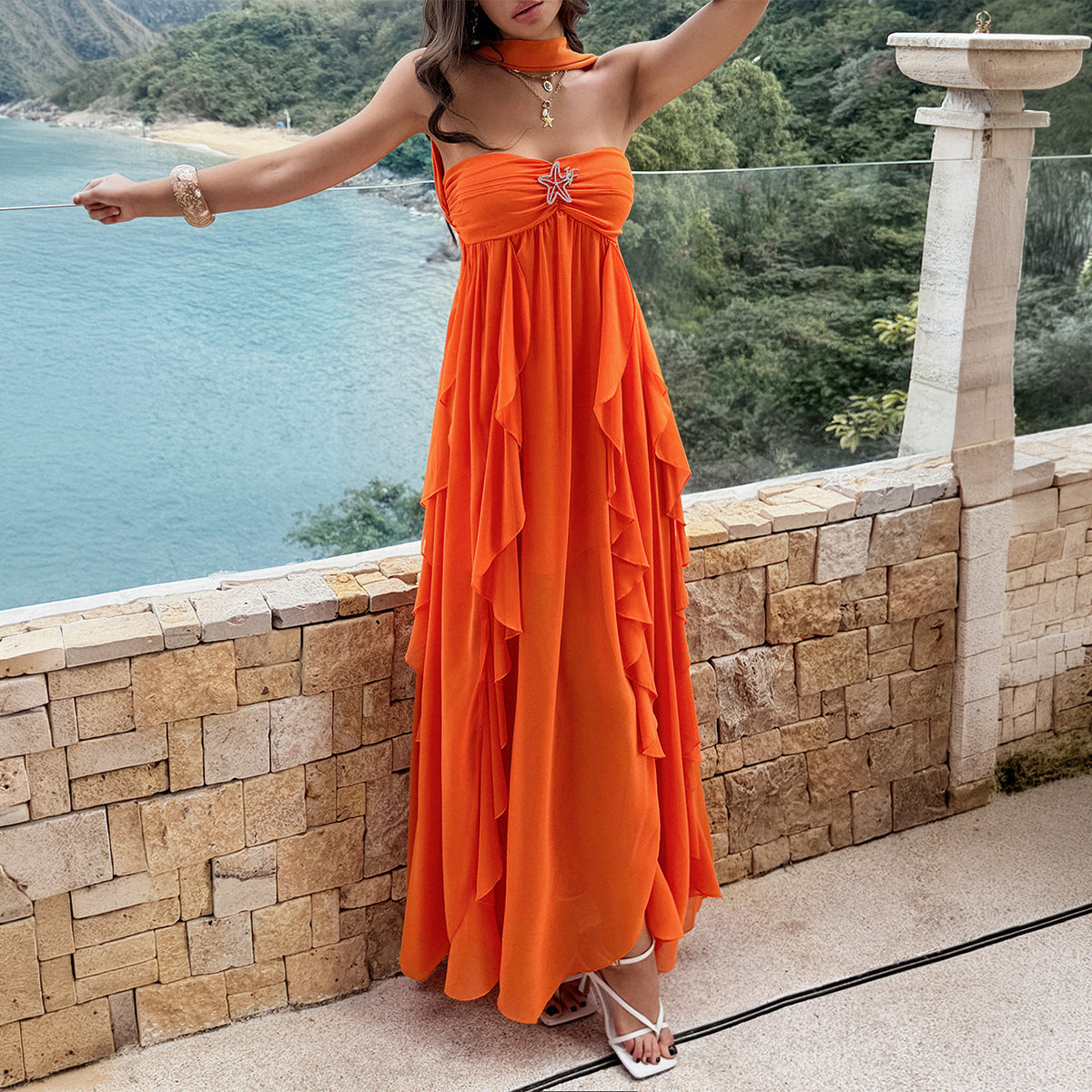 Boho-style Strapless Tiered Ruffle Dress