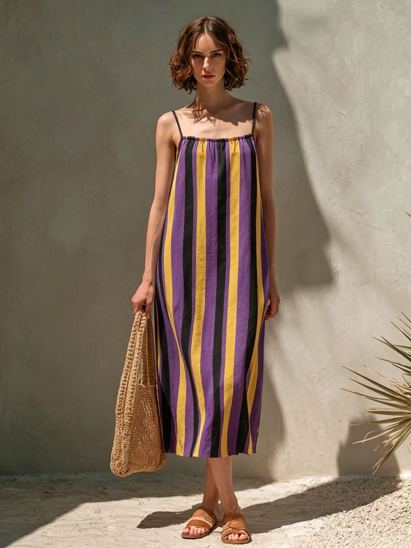 Minimalist Striped Strap Midi Dress