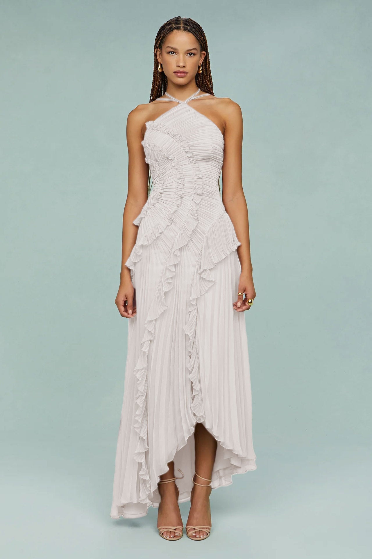 Ruffled Pleated Halterneck Dress Summer Irregular Hem Dresses Party Club…