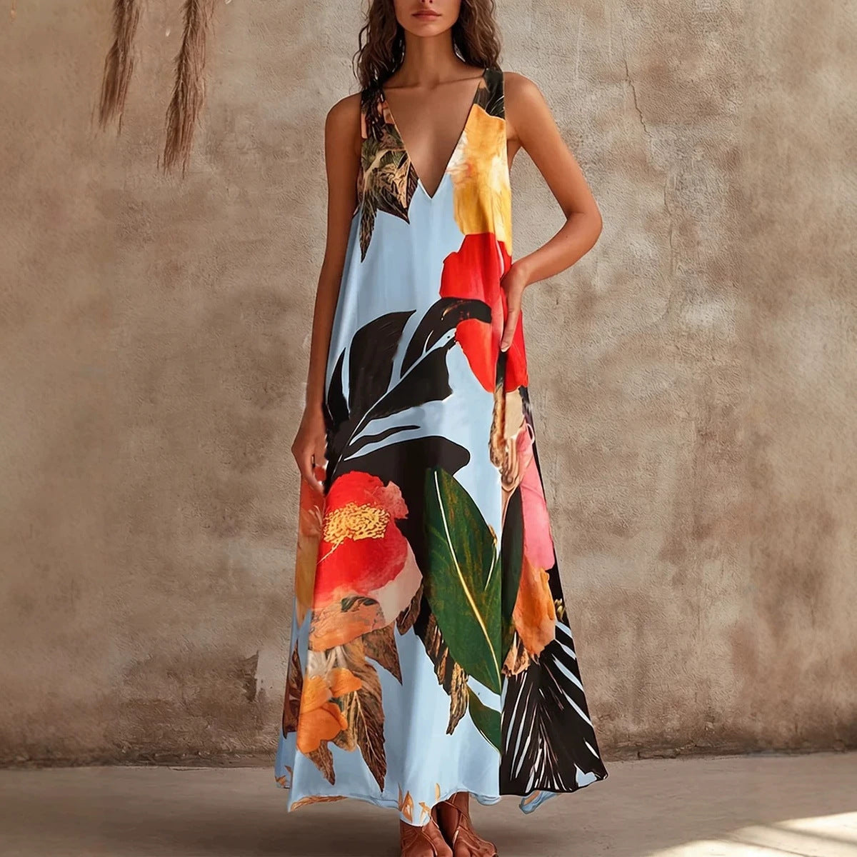 V-neck Printed Vest Dress
