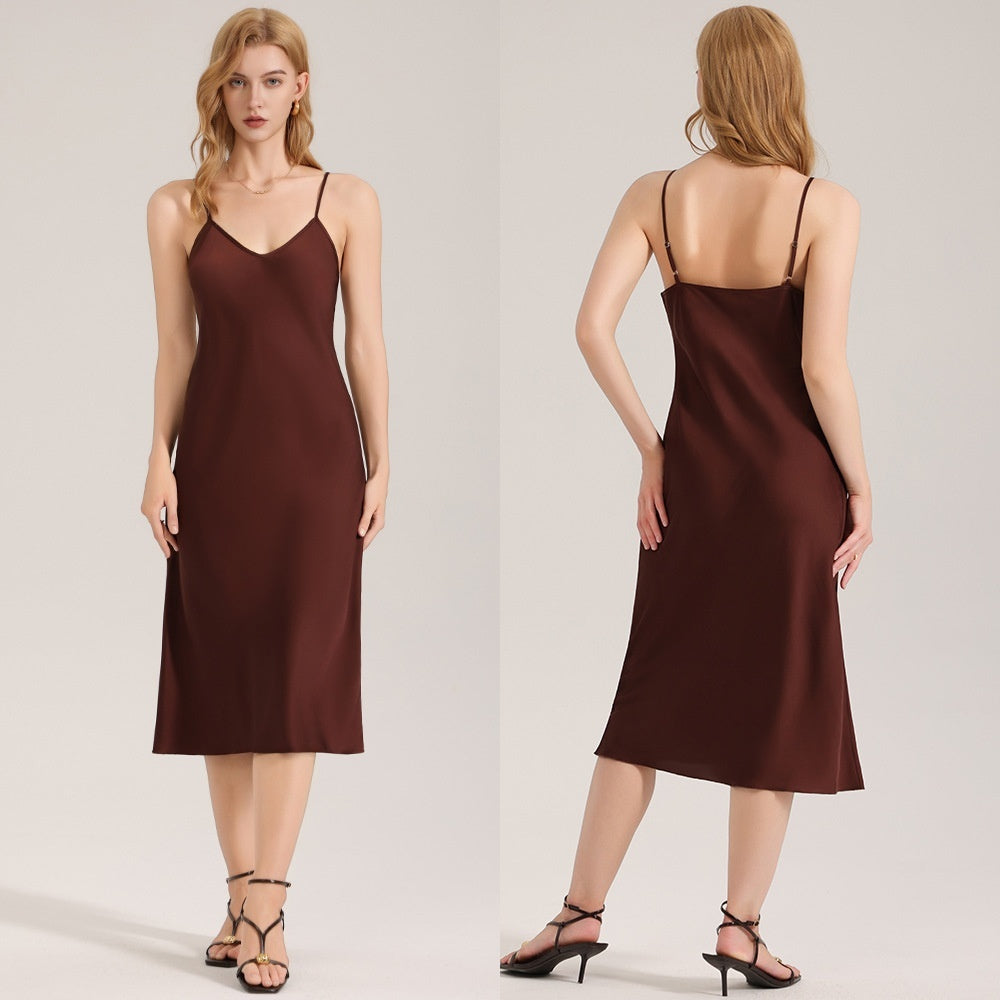 Solid-color Minimalist Satin Chiffon Slip Nightdress