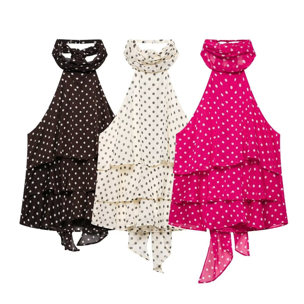 Polka-dot Halter-neck Backless Dress