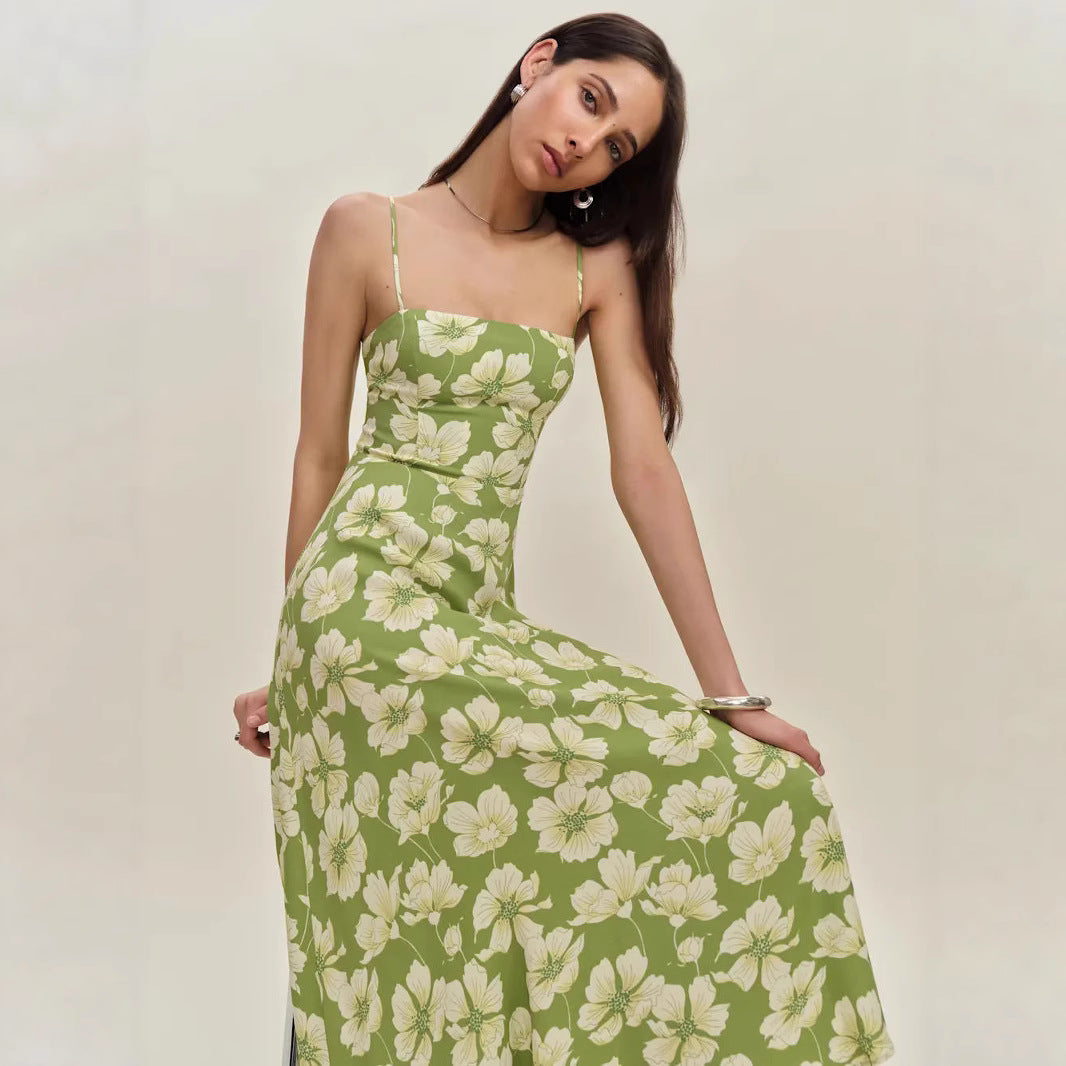 Printed Lemon Green Tea Slip Dress