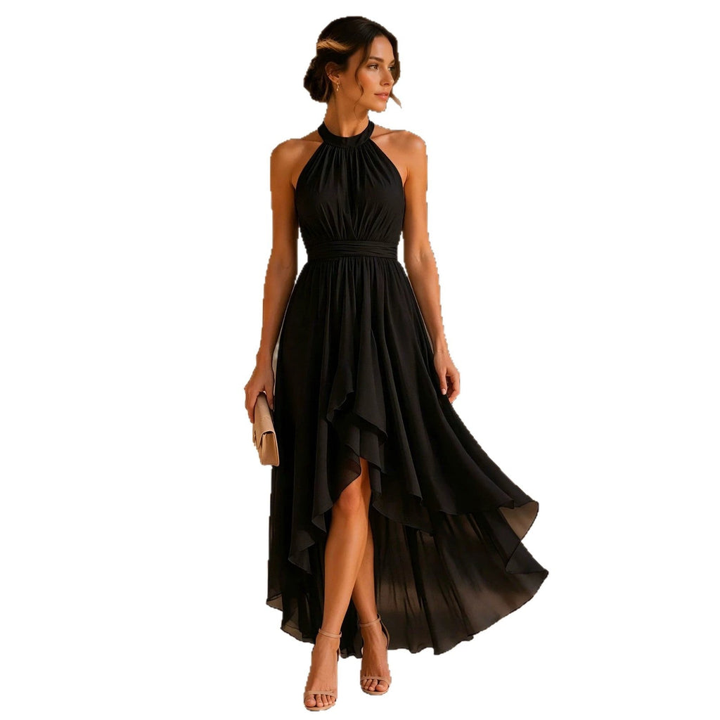 Irregular Sleeveless Chiffon Halter-Neck Evening Dress