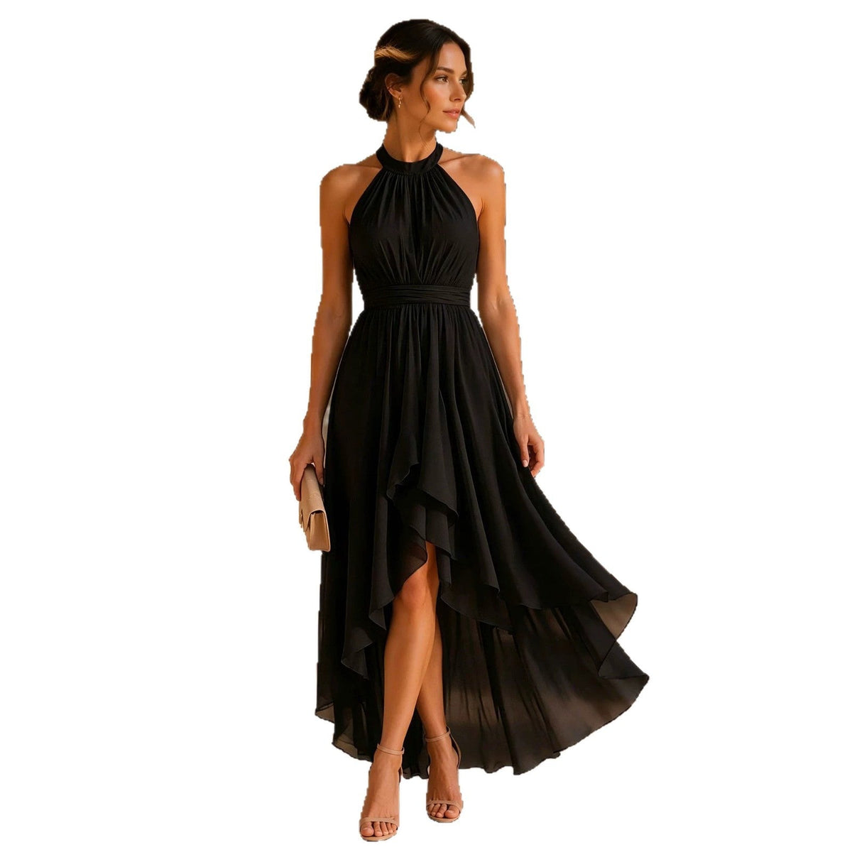 Irregular Sleeveless Chiffon Halter-Neck Evening Dress