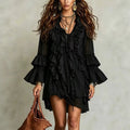 V-neck Ruffled Flared-sleeve Chiffon Dress