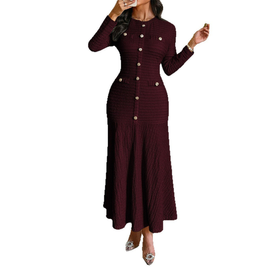 Solid-color Short-sleeved Sheath Dress