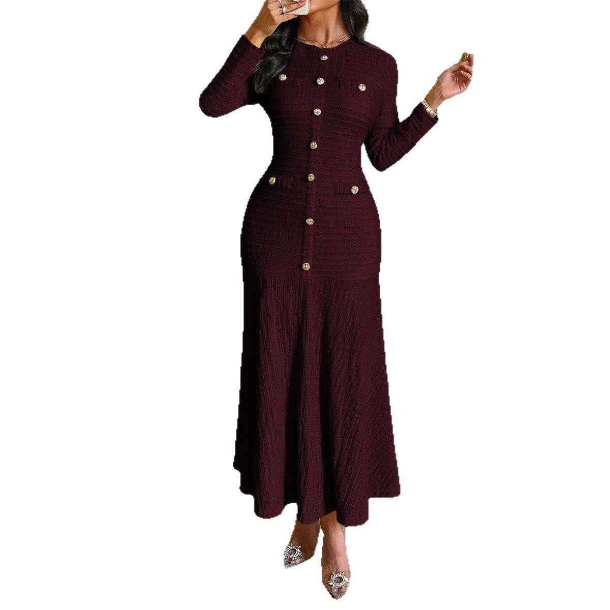Solid-color Short-sleeved Sheath Dress