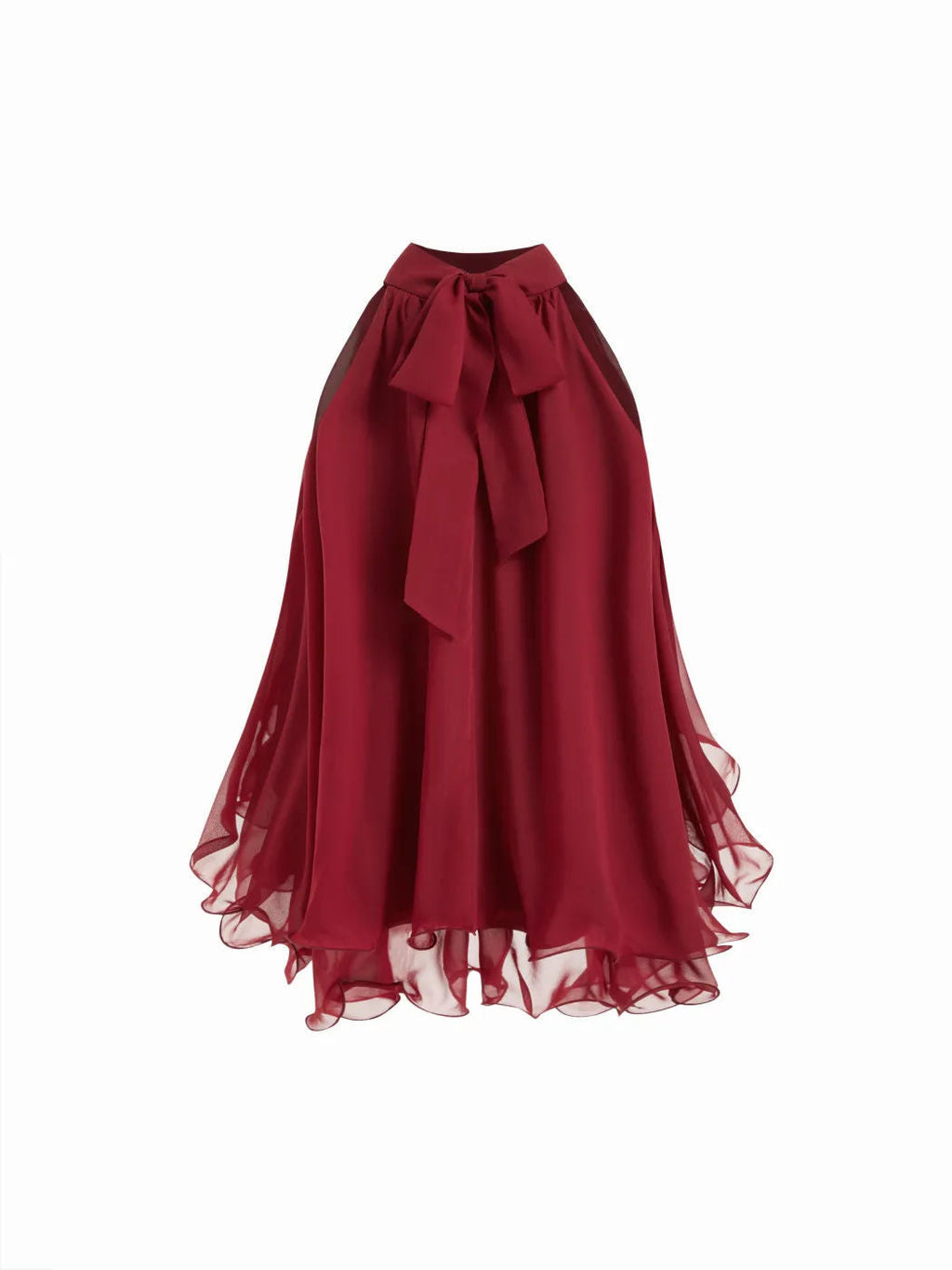 Off-shoulder Halter-neck Loose-fit Chiffon Blouse With Ruffled Hem