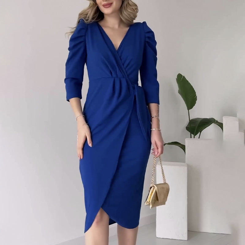 Figure-flattering Lotus-leaf Hem Midi Dress