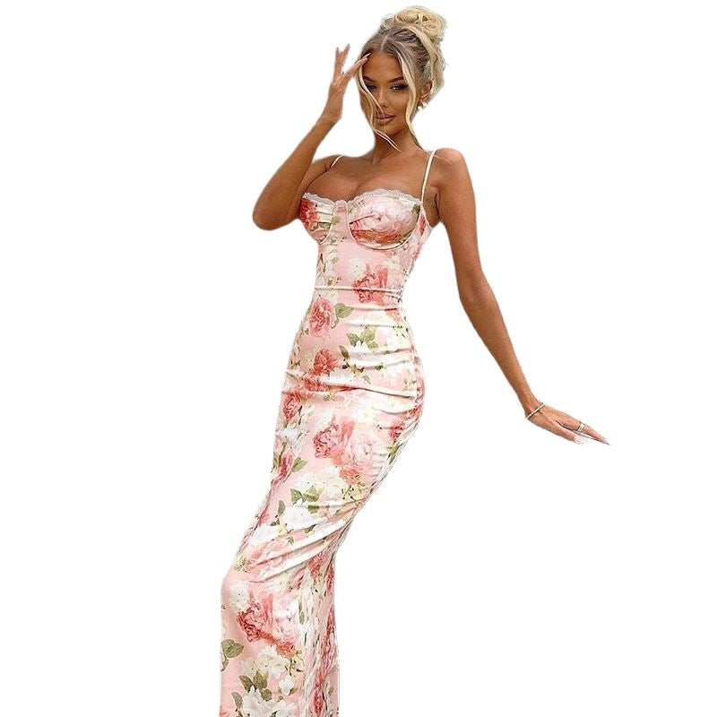 Elegant Floral Slim-fit Slip Dress
