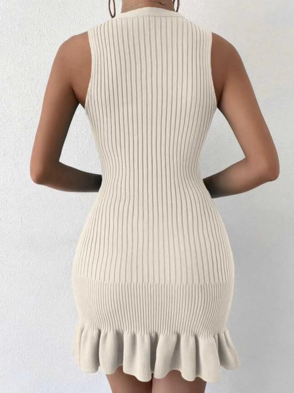 Solid-color Ruffled Wrap Dress