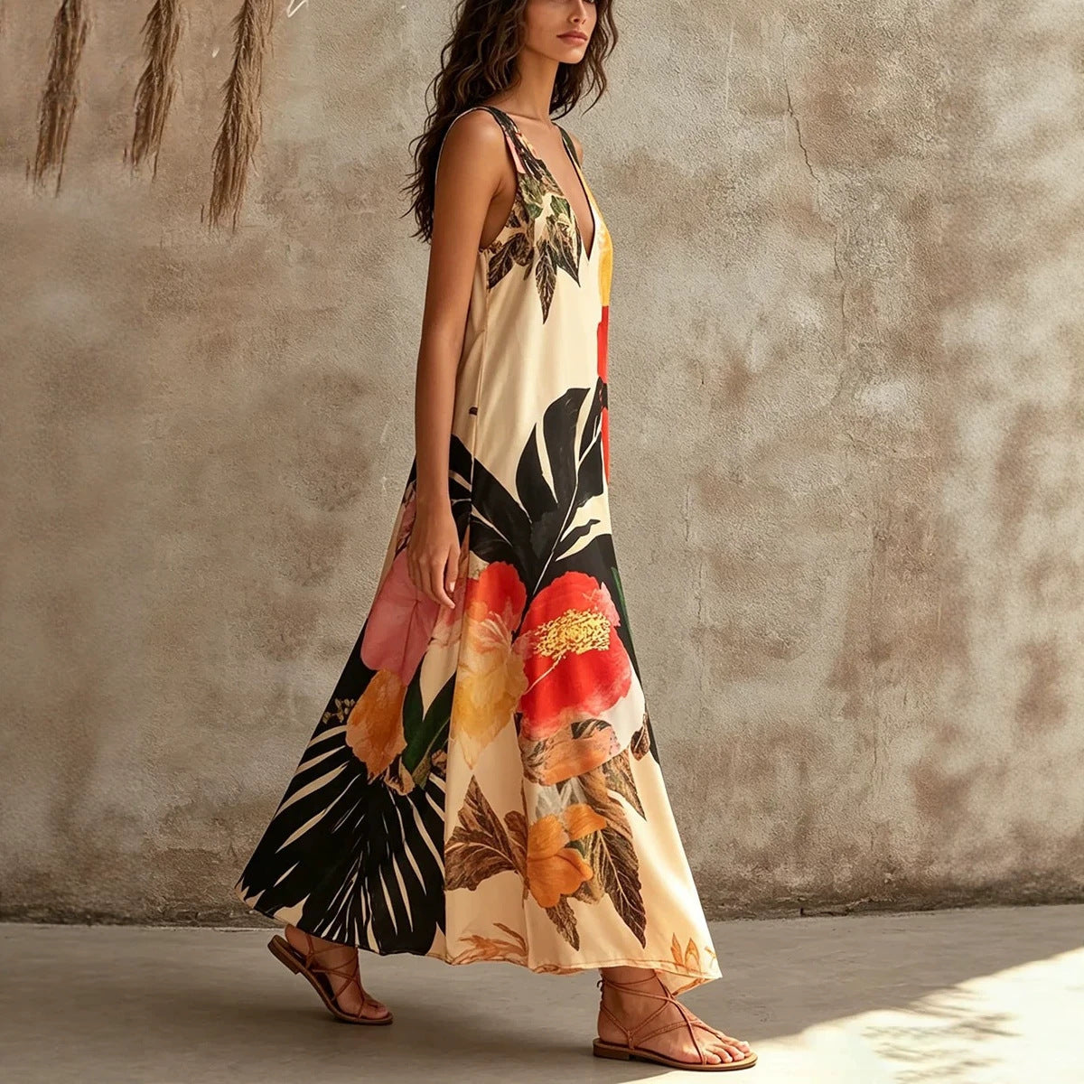 V-neck Printed Vest Dress