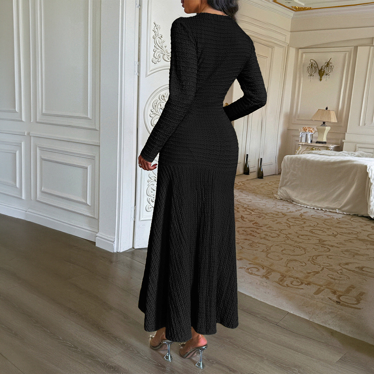 Solid-color Short-sleeved Sheath Dress