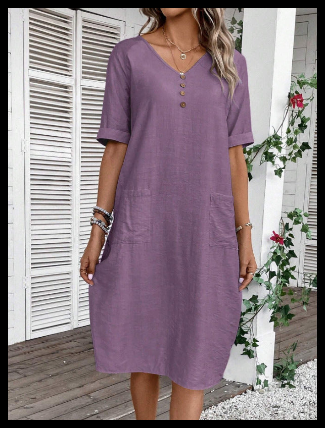 Summer V-neck Loose And Comfortable Resort Dress