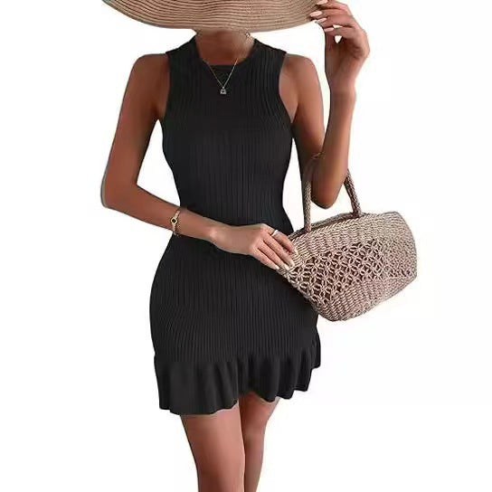 Solid-color Ruffled Wrap Dress