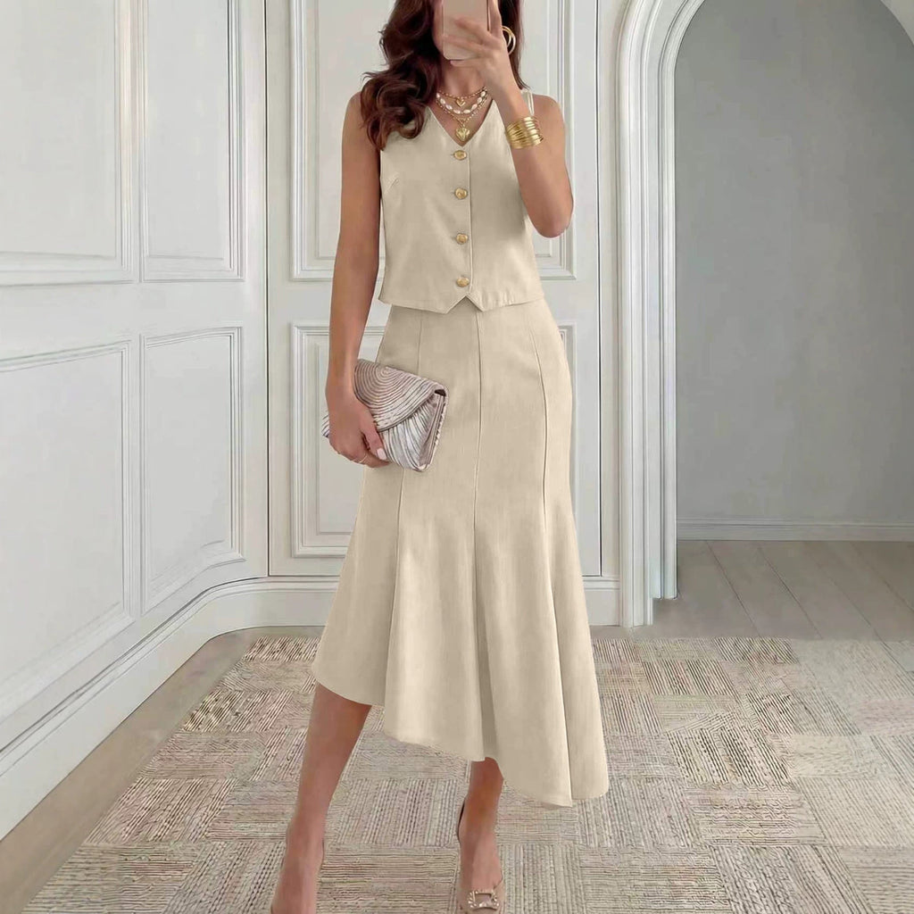 Sleeveless Vest And Fishtail Skirt Set