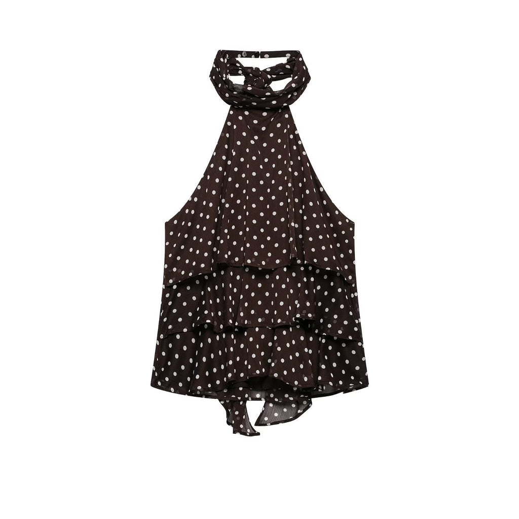 Polka-dot Halter-neck Backless Dress