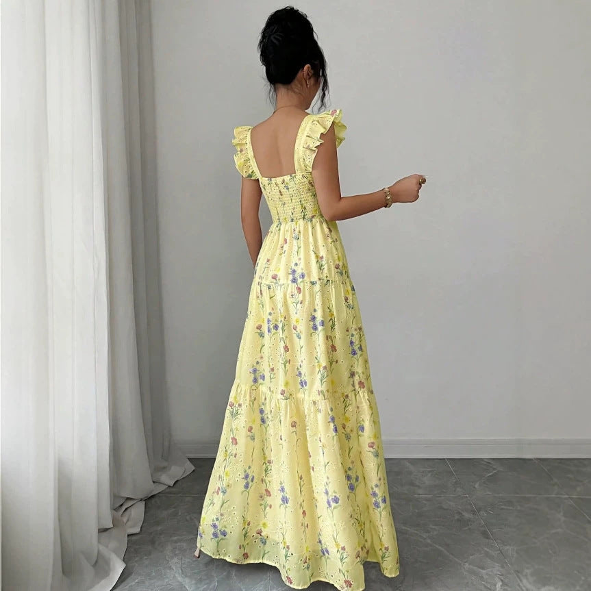 Spaghetti-strap Floral French-style Dress