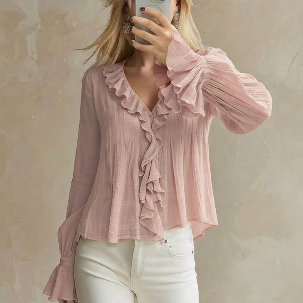 Versatile Flared Long-sleeve Top For Summer And Early Fall